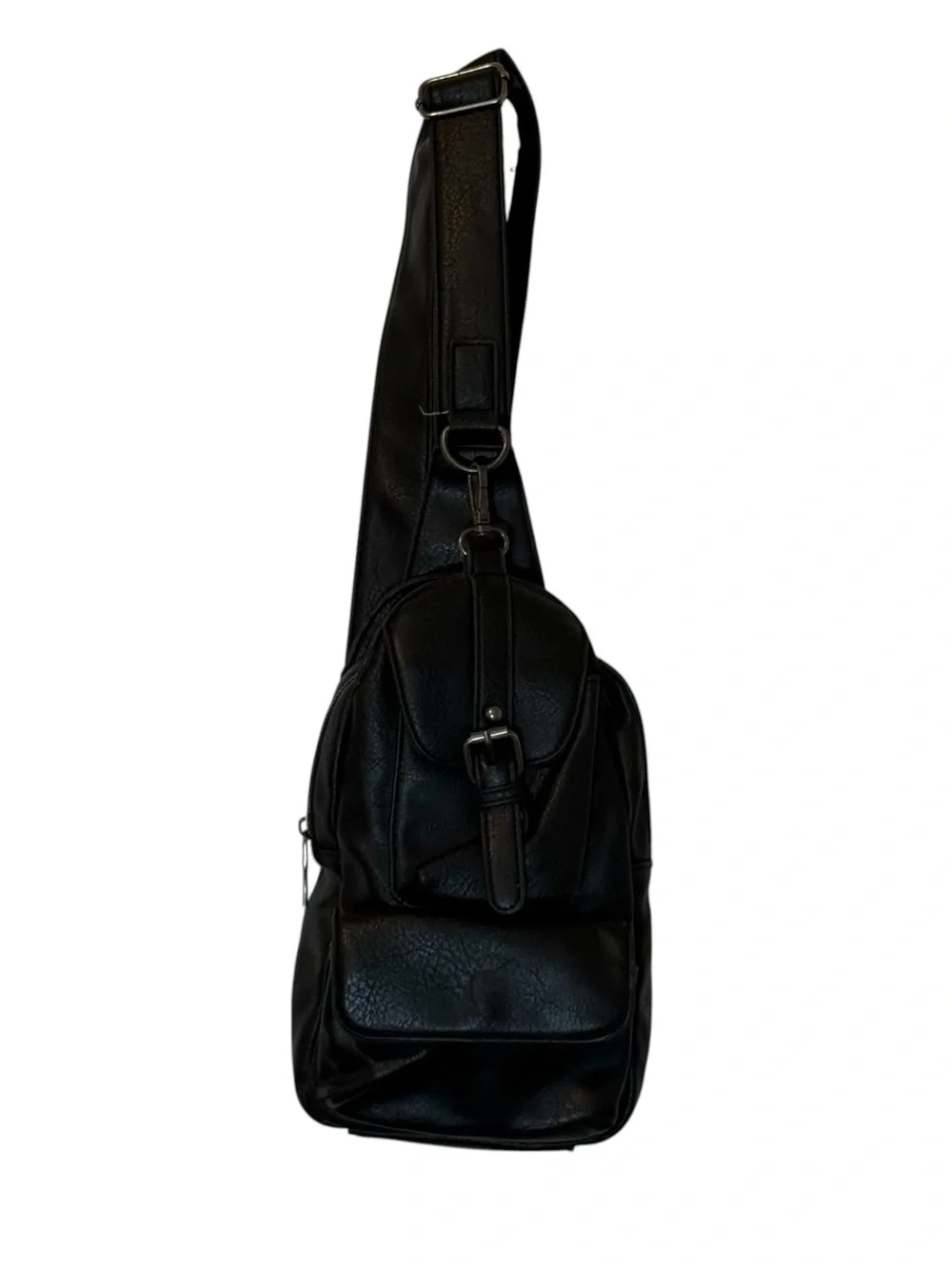 Vegan Leather Crossbody Sling Bag Chevron Lining Casual Travel Pack Black